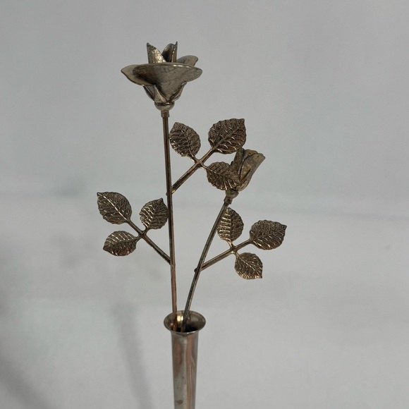 Vintage Ted Arnold Ltd Metal Rose Flower Bud Vase Art Decor Rose Gold 10.5” - Picture 10 of 15